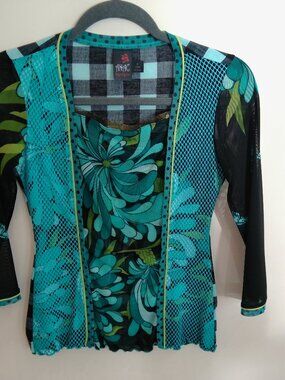 ANAC by Kimi Turquoise Floral Mesh Top Size S